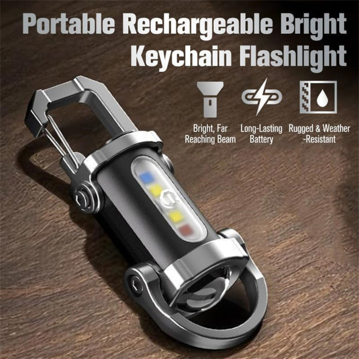 Portable Rechargeable LED Keychain Flashlight with 7 Modes Waterproof