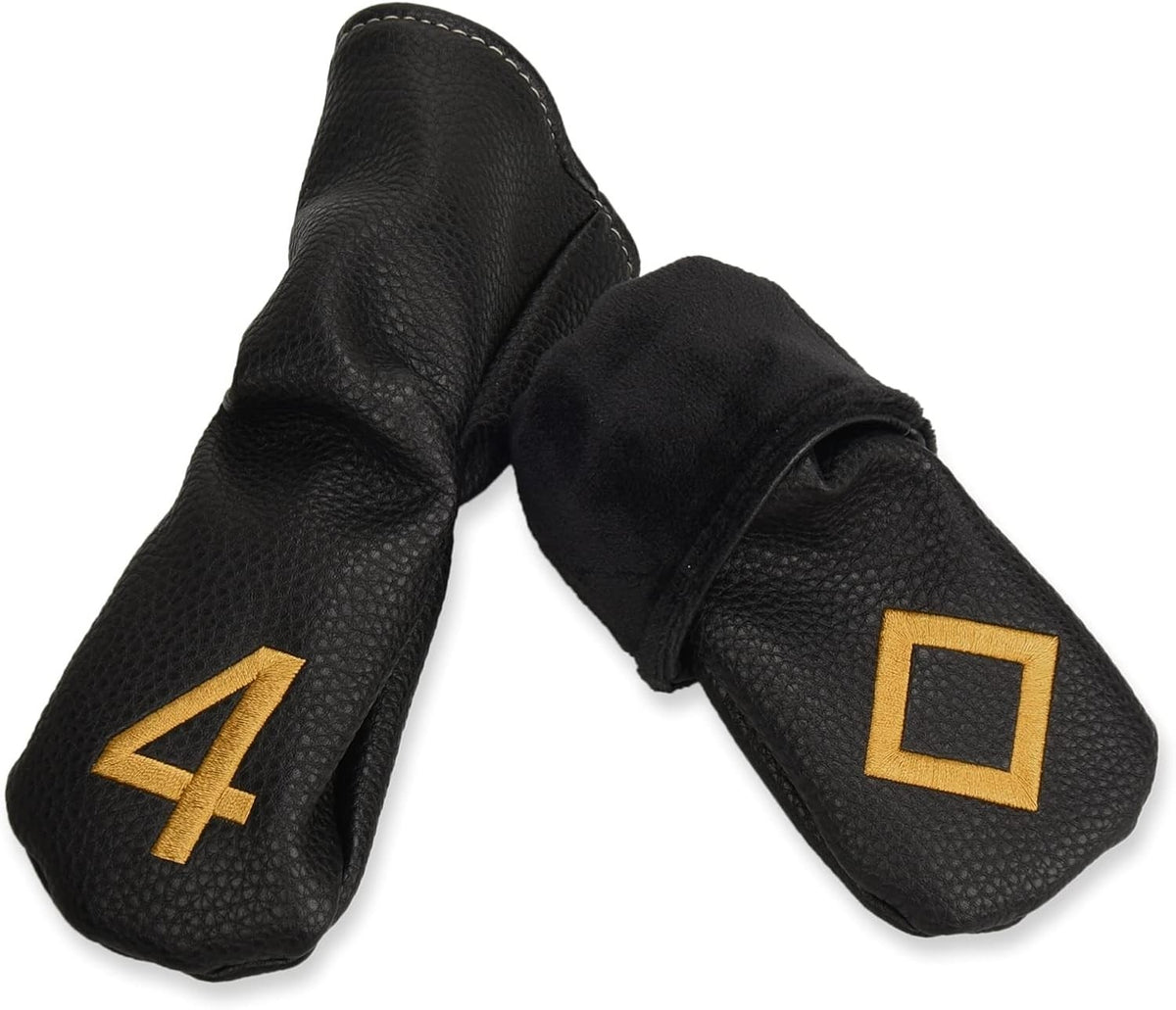 Golf Iron Head Covers Set - Black Hybrid Club Protectors with Large Gold Numbers