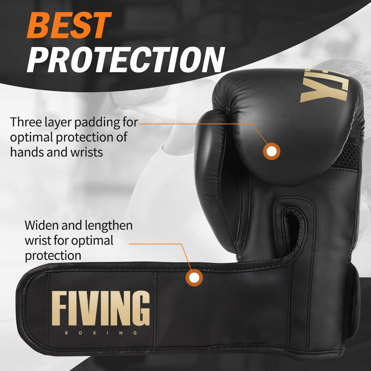 16oz Boxing Gloves for Training Sparring Kickboxing MMA Black and Gold