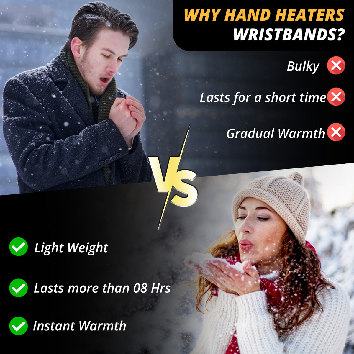Hand Heaters Wristbands - Long-Lasting 8+ Hour Warmth with Flexible Hand Warmers