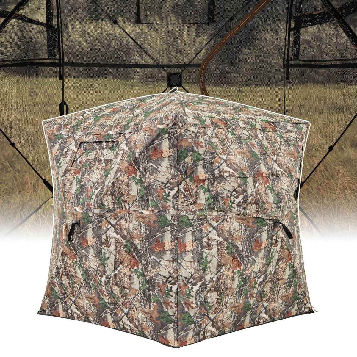 Portable 360° See-Through Hunting Blind with Open Side Door - Camouflage