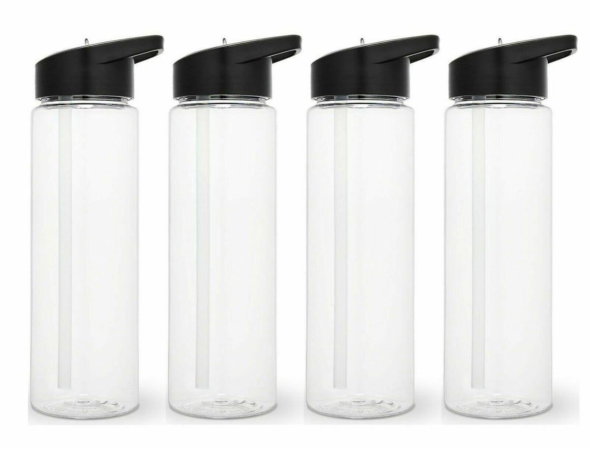Set of 4 24 Oz Sport Water Bottles with Flip-Up Sipper Straw & Twist-On Lid