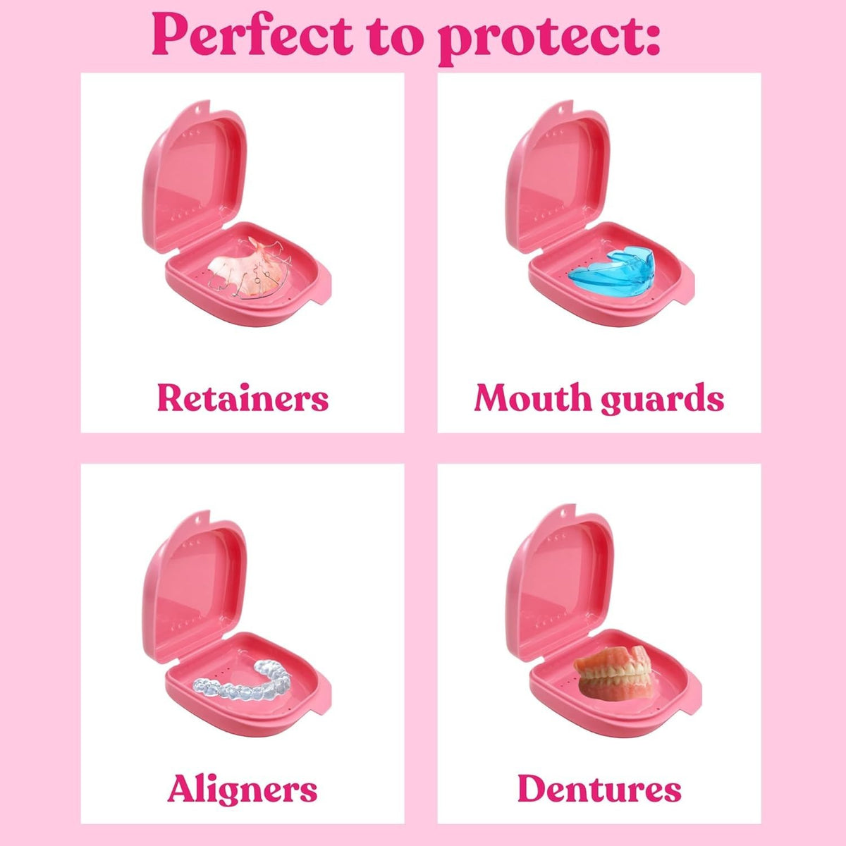 Pink Mouthguard Case with 16 Ventilation Holes for Retainer Freshness