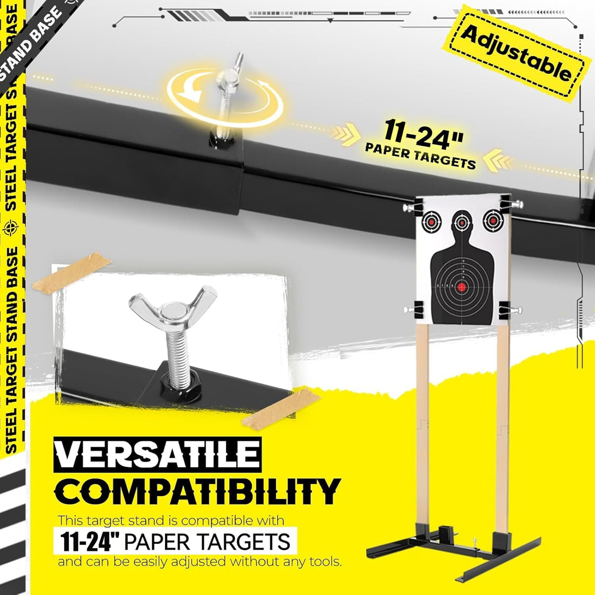 Adjustable Shooting Target Stand Base for Paper and Cardboard Silhouettes