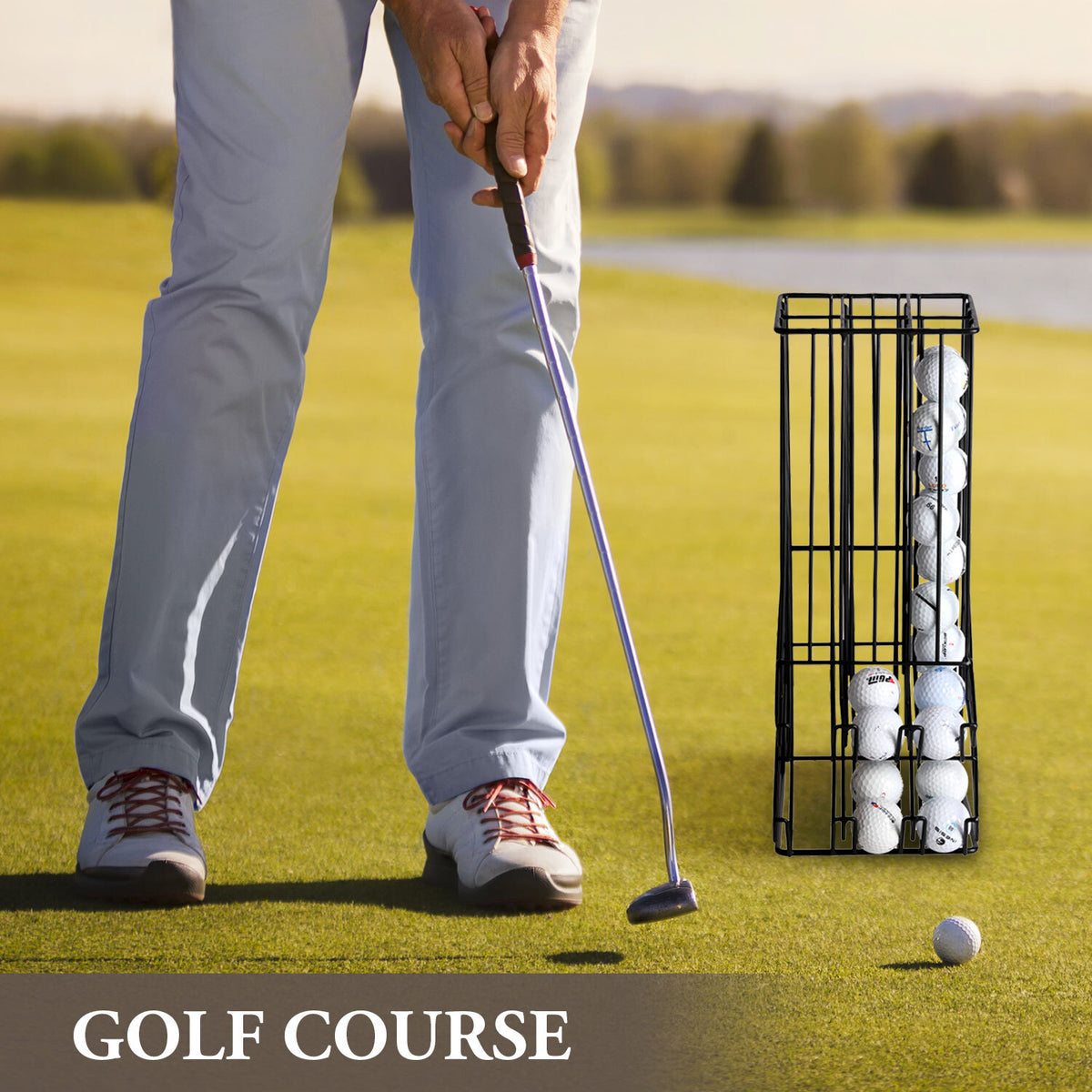 60 Capacity Golf Ball Holder Dispenser Rack - Matte Black Metal