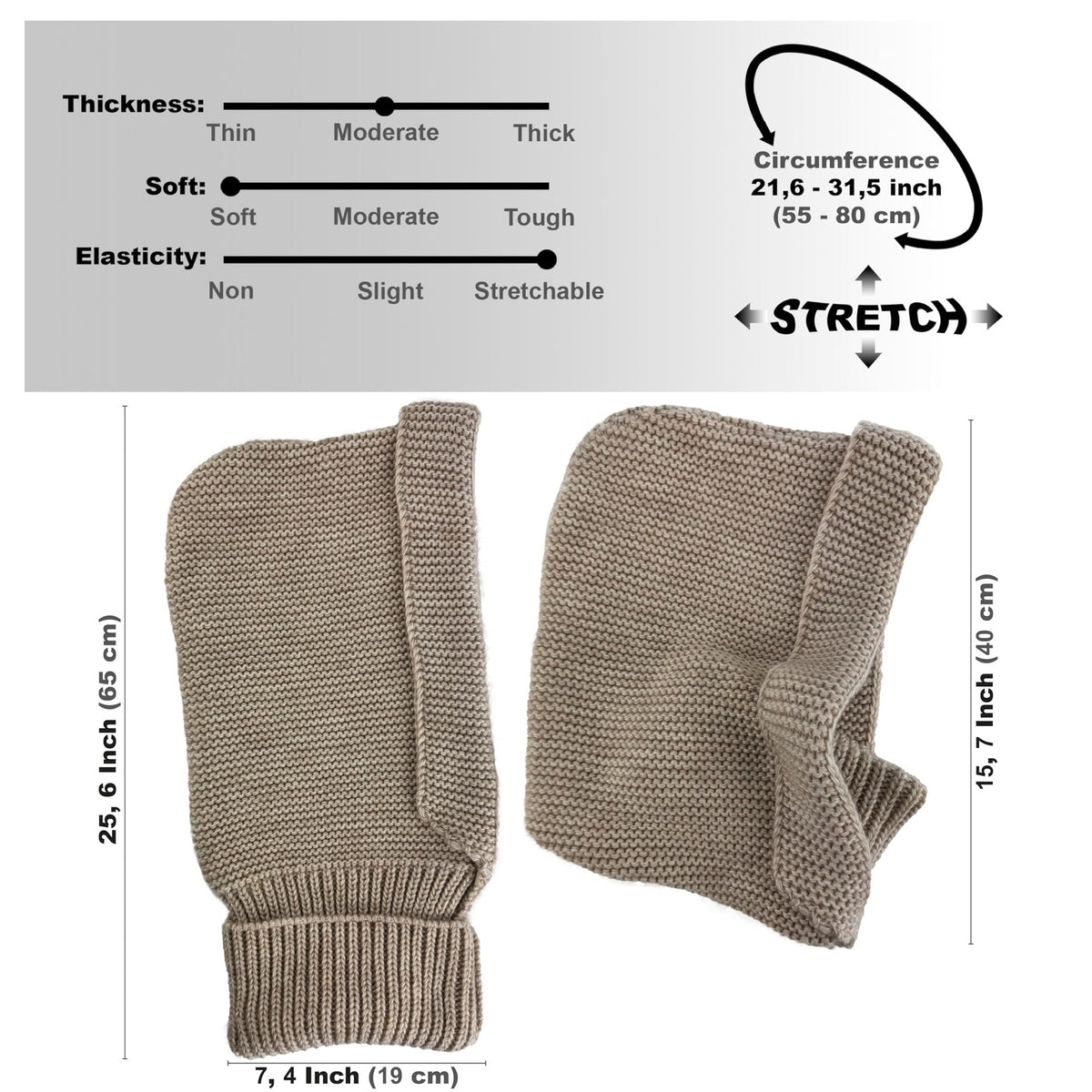 Women Wool Knit Hooded Scarf with Detachable Balaclava and Neck Gaiter