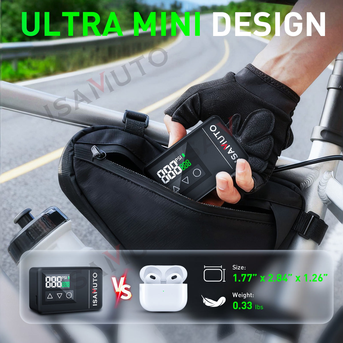 Mini Bike Pump Portable 120 PSI Rapid Inflation with LED Light
