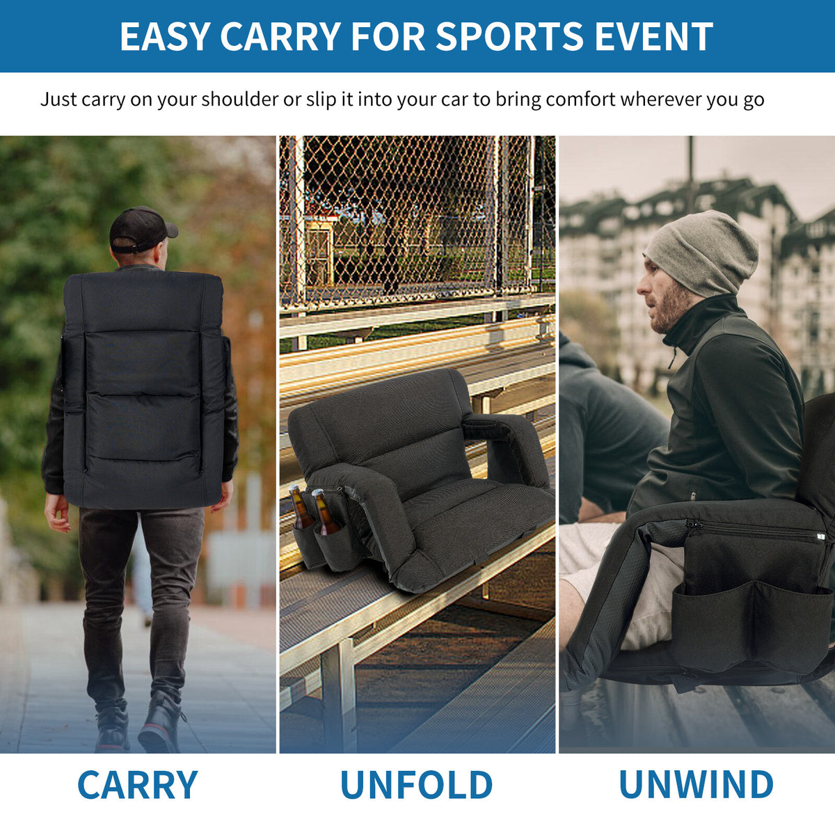 Adjustable Stadium Seats with Back Support and Thick Cushion for Bleachers