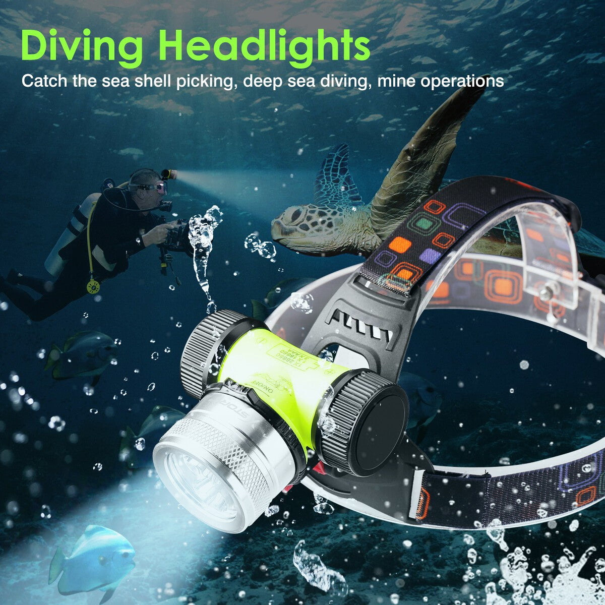 Waterproof LED Headlamp for Diving - Underwater Torch 262ft Depth, Adjustable & Detachable Design
