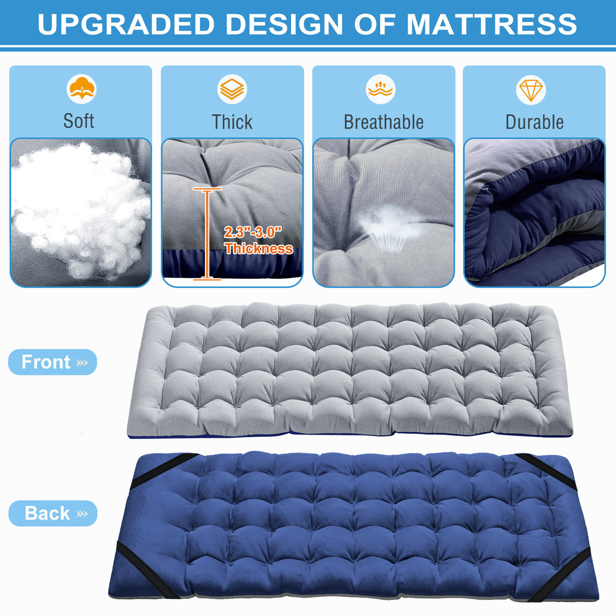 Folding Camping Cot with Mattress and Carry Bag - 75x28 Inches, Heavy Duty