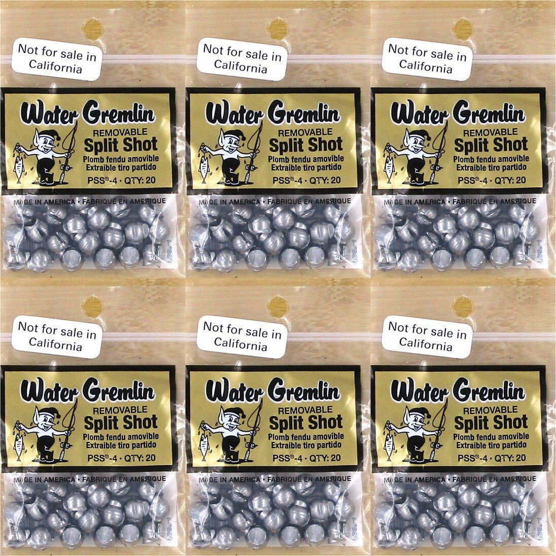Removable Split Shot Sinkers 6-Pack for Fishing Tackle - PSS-4