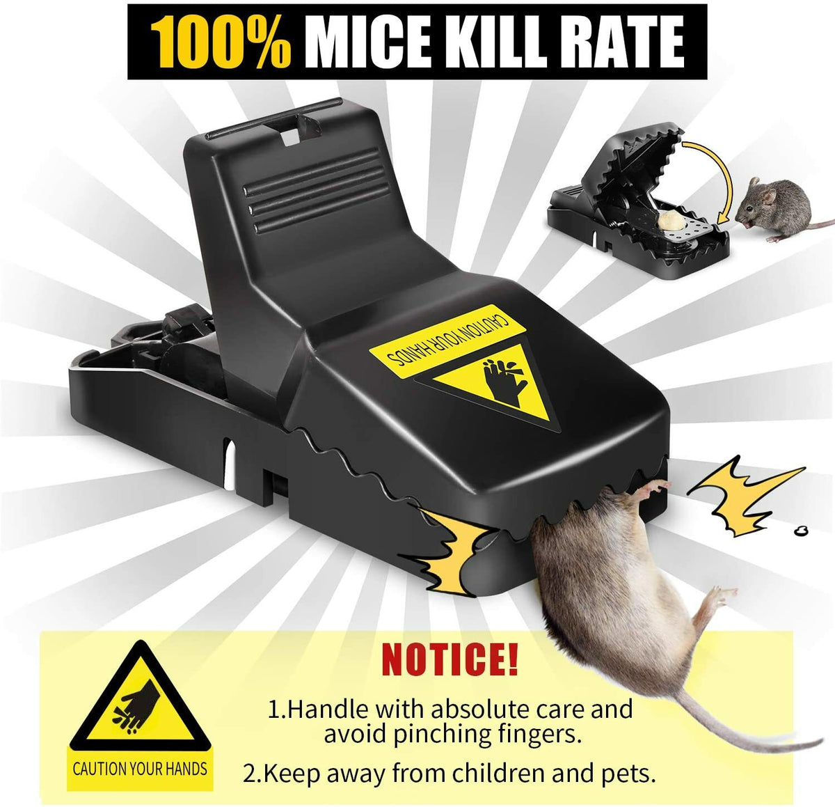 6 Pack Heavy Duty Mouse Traps - Snap Rodent Pest Killers for Indoor Outdoor Use