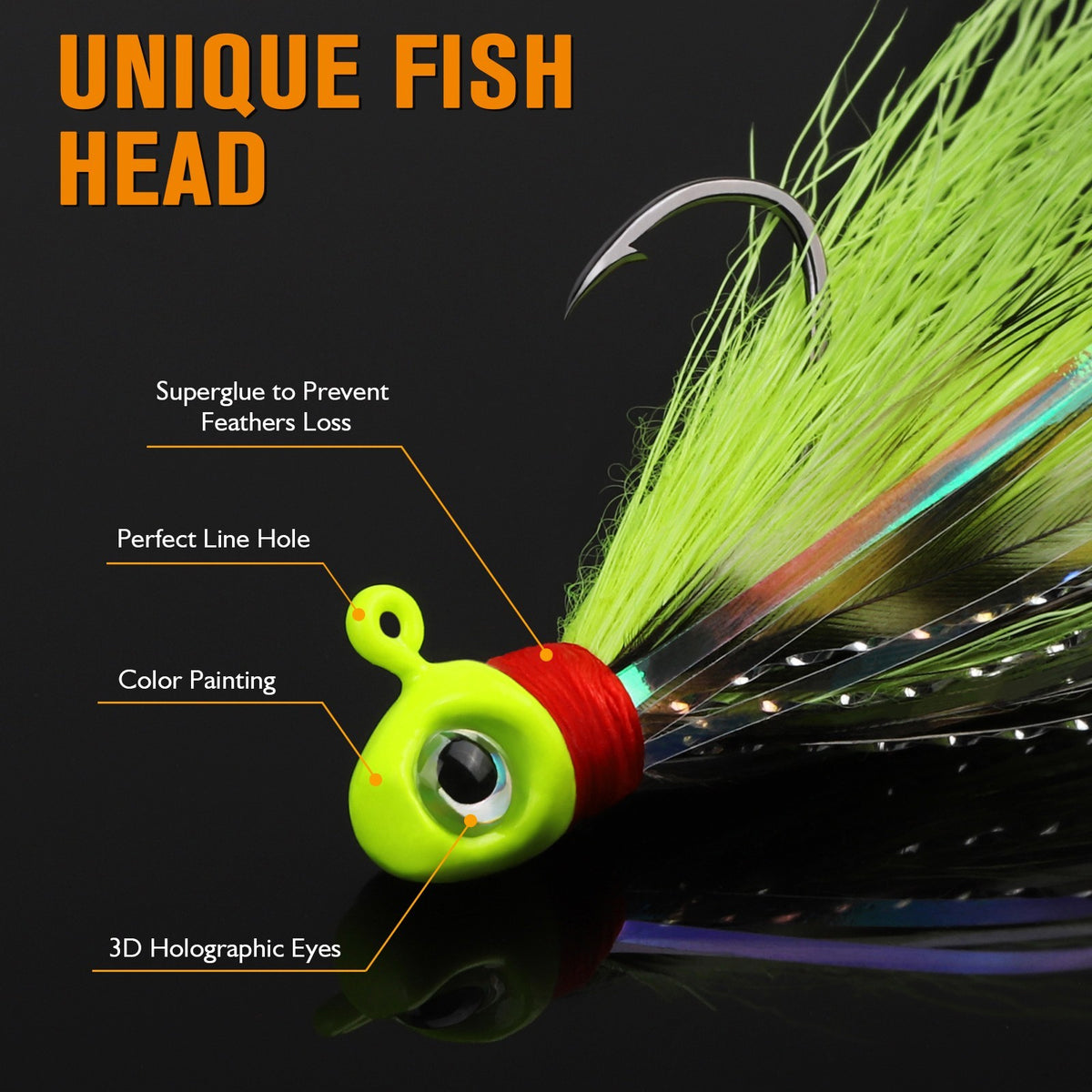 40PCS Fishing Jigs Kit - Hand-Tied Crappie Bucktail Hair Lures with 3D Eyes and V-Style Hooks