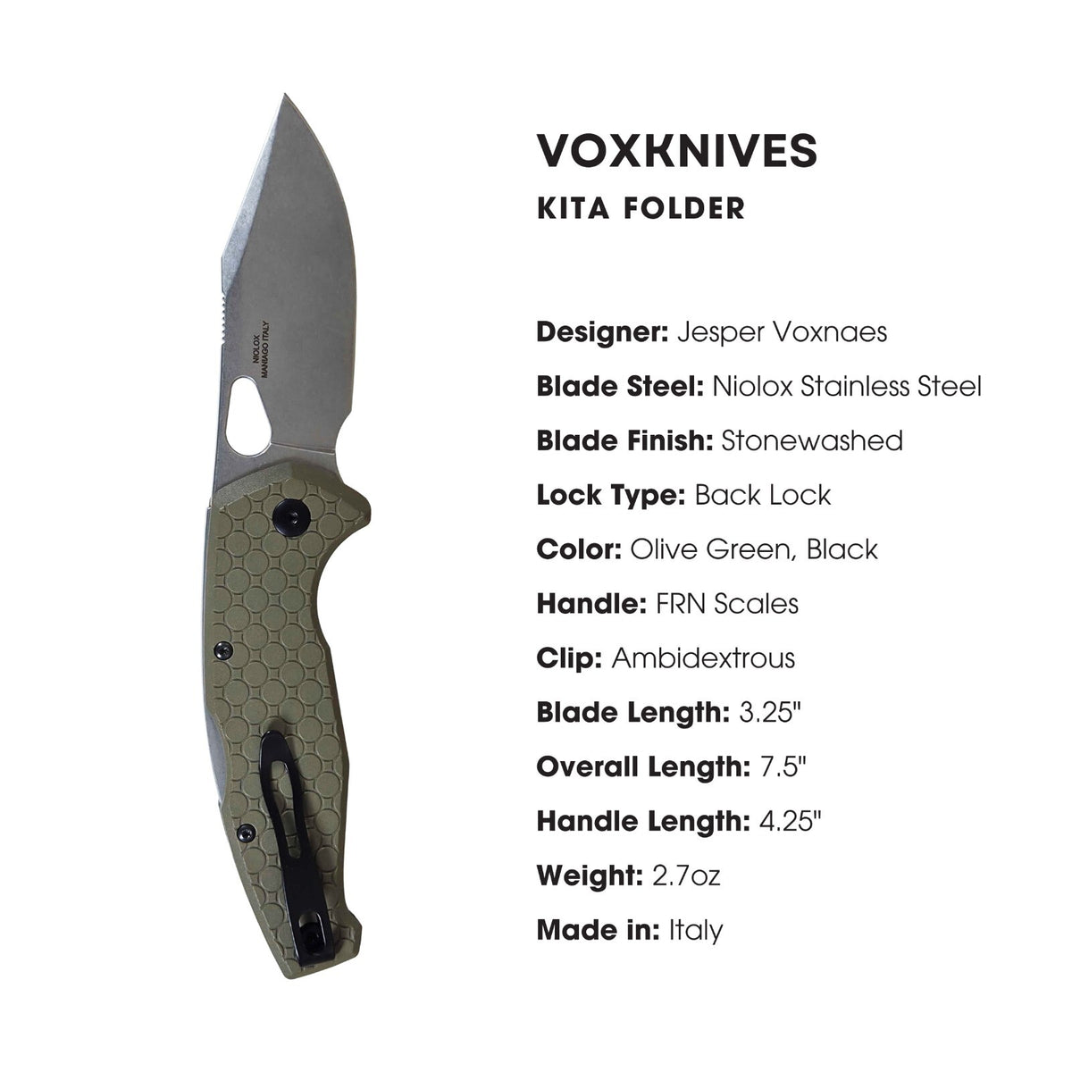 Jesper Voxnaes Folding Knife 3.25 Inch Stainless Steel Blade Pocket Clip