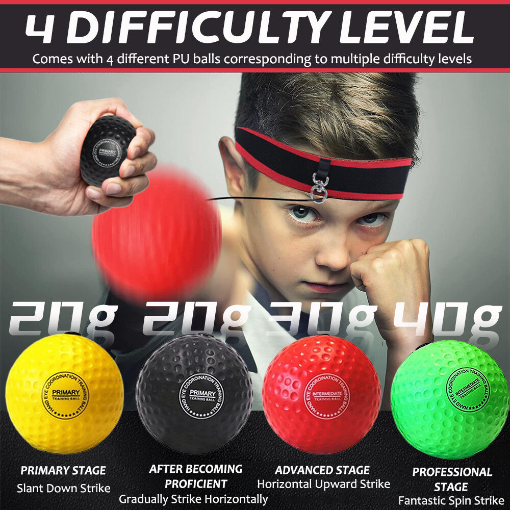 4-Level Boxing Reflex Ball Set with Adjustable Headbands for Kids & Adults