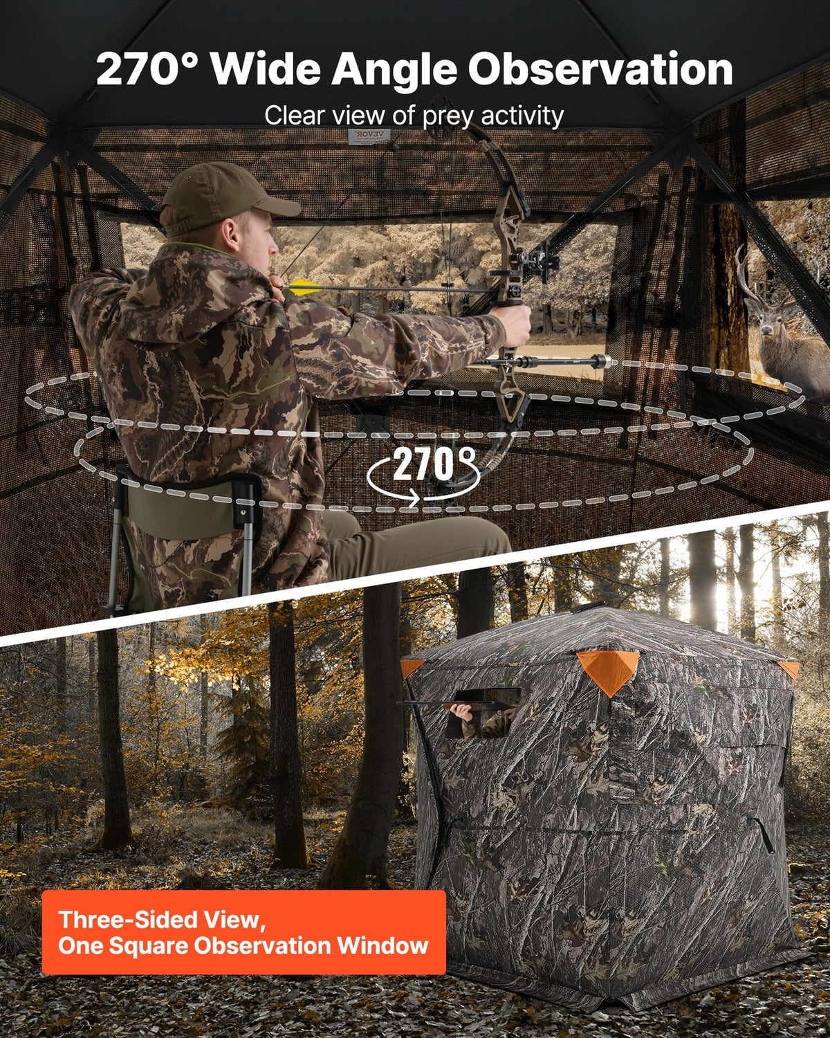270° See-Through Hunting Blind for 1-3 People - Ground Concealment Shelter