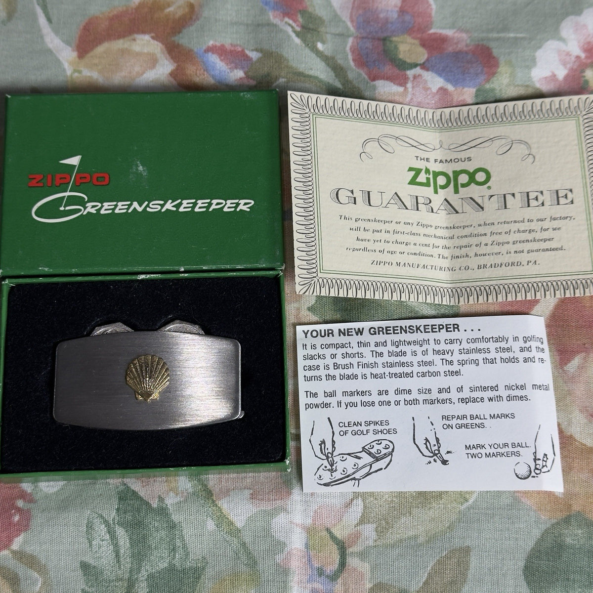 Golf Divot Repair Tool with Ball Marker and Box - Vintage Zippo Greenskeeper