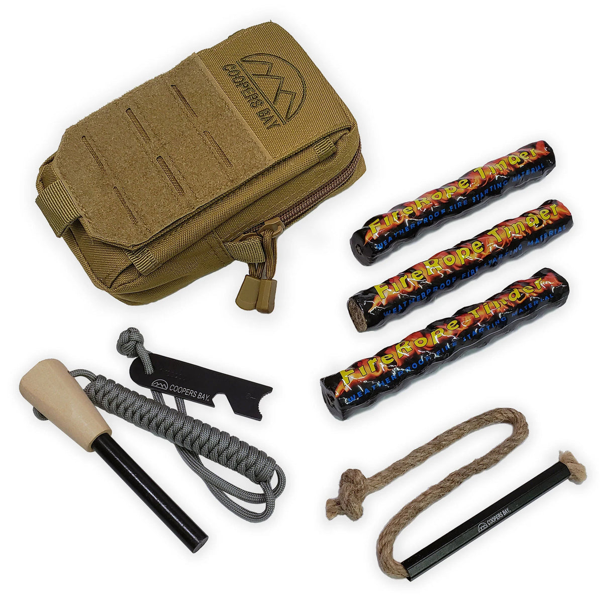 Outdoor Fire Starter Kit with Ferro Rod, Tinder, Paracord & Case
