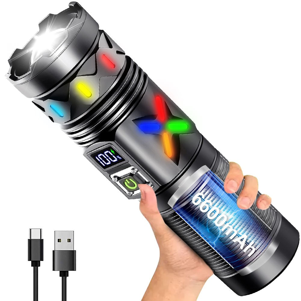 50W High Power Laser White LED Flashlight with Telescopic Zoom & Type-C USB Charging