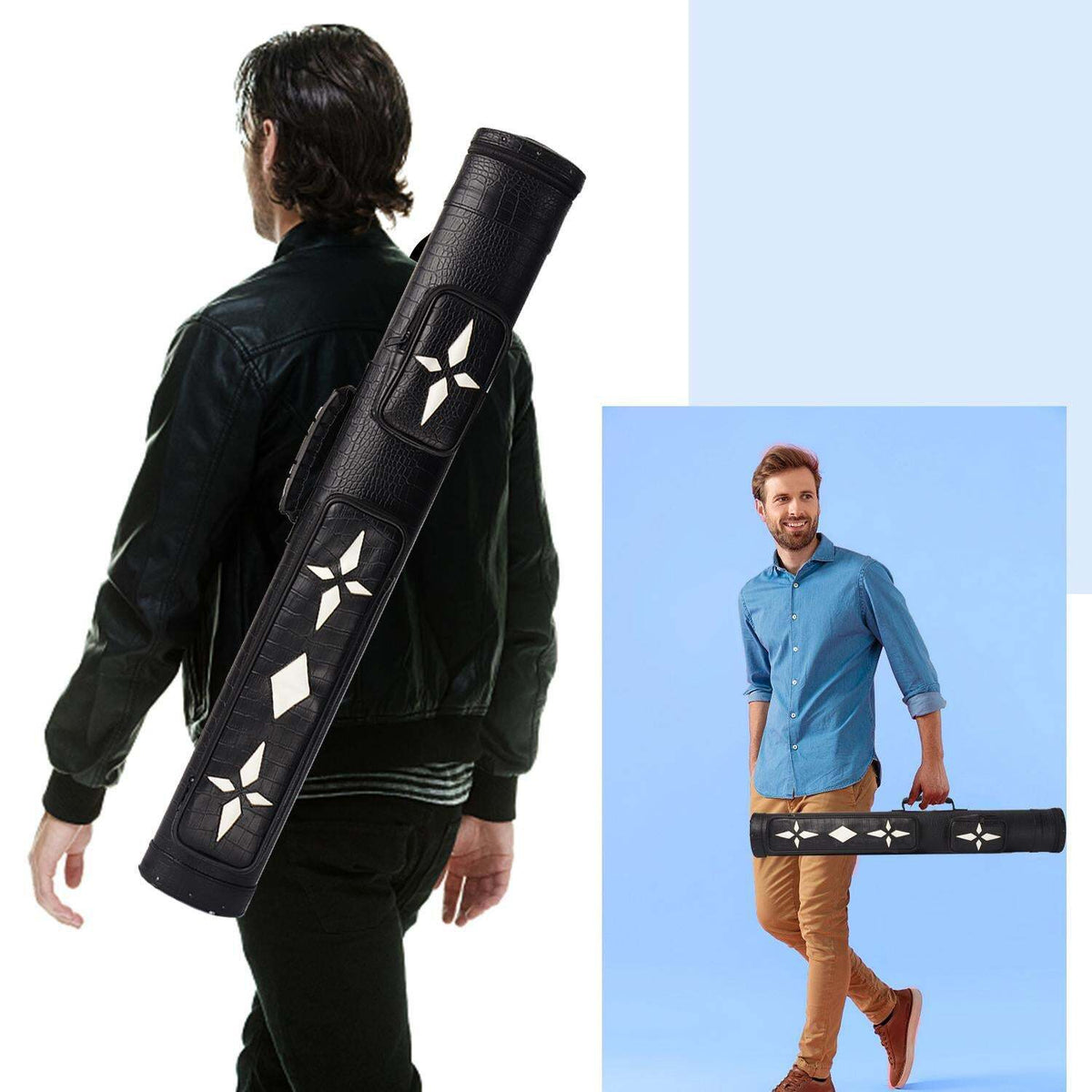 2x2 Oval Pool Cue Case Holds 2 Butts & 2 Shafts – Hard Leatherette 34in x 4.75in