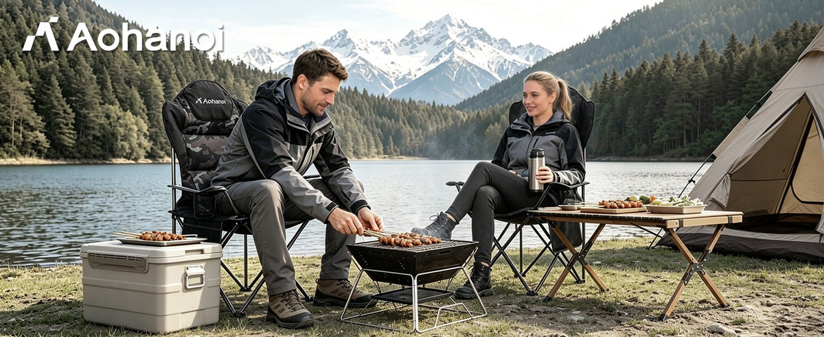 Heavy Duty Folding Camping Chairs for Adults 2-Pack - Outdoor Portable Seat with Cooler & Pocket