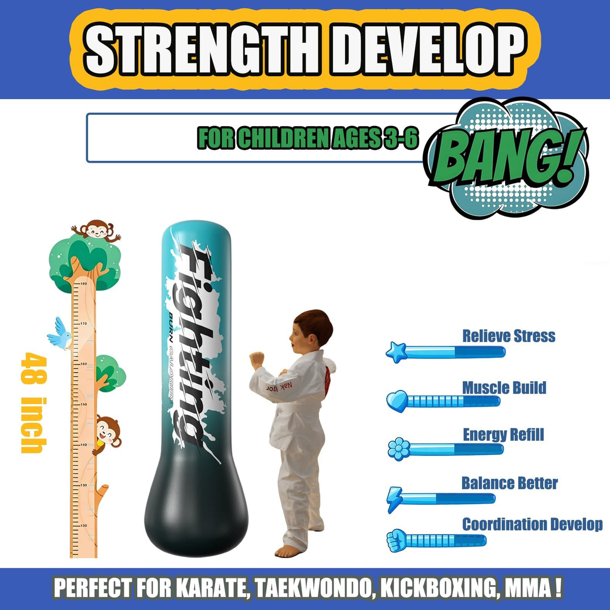 48 Inch Freestanding Inflatable Punching Bag for Kids & Adults Boxing Training