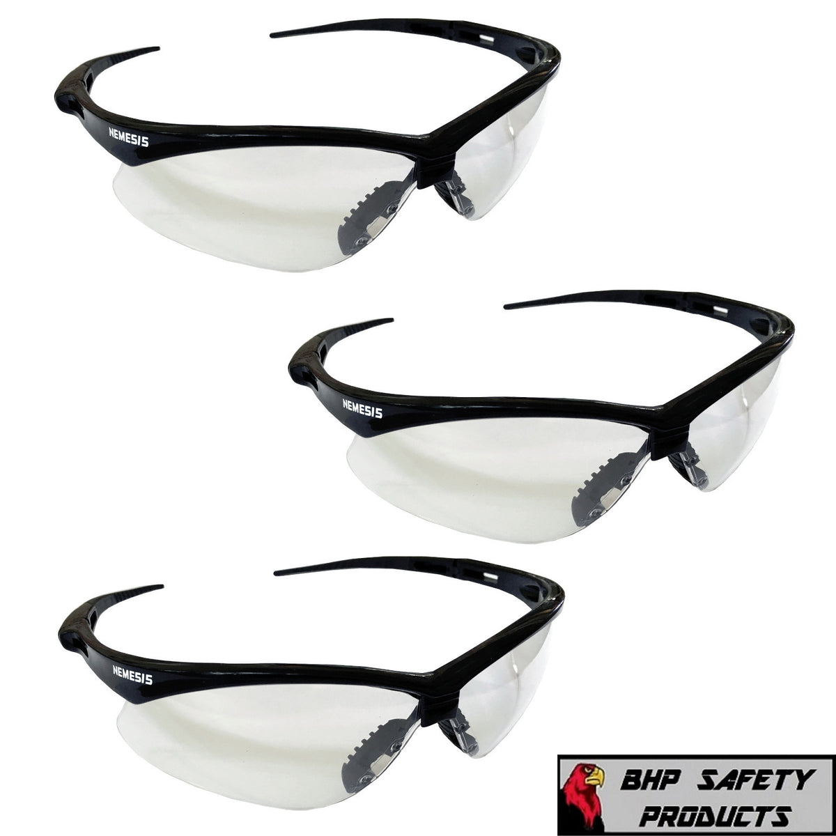 Safety Glasses with Anti-Fog Lenses, Black Frame, 3 Pack