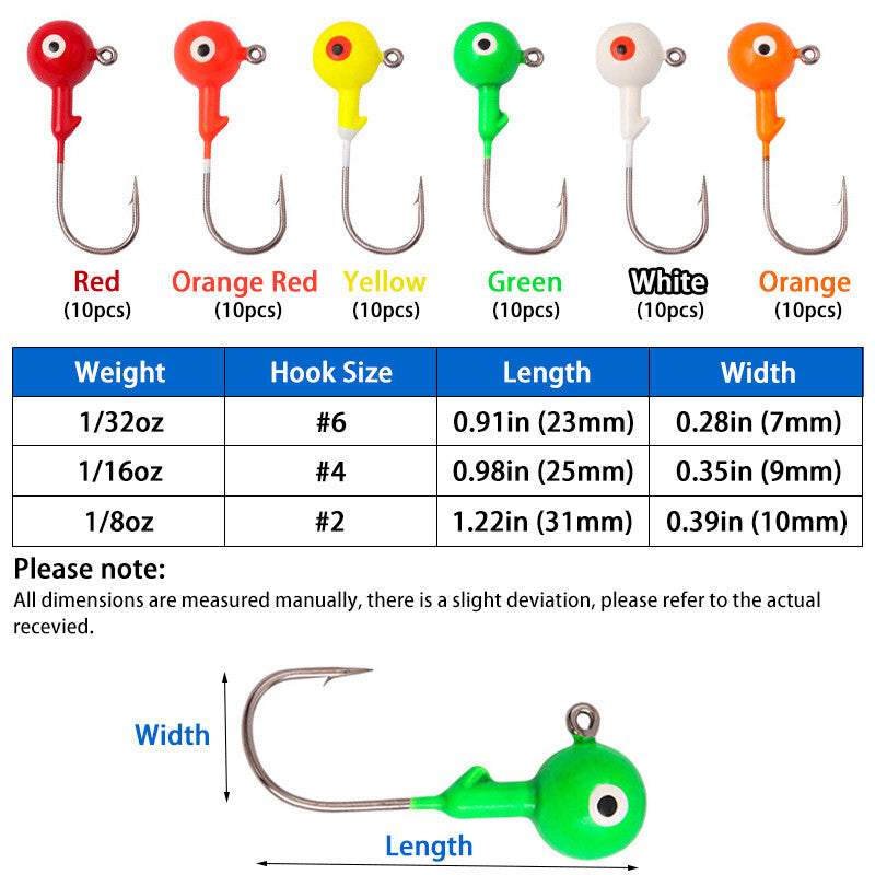 100Pcs Lead Jig Heads Fishing Hooks for Crappie Bass Lures Tackle