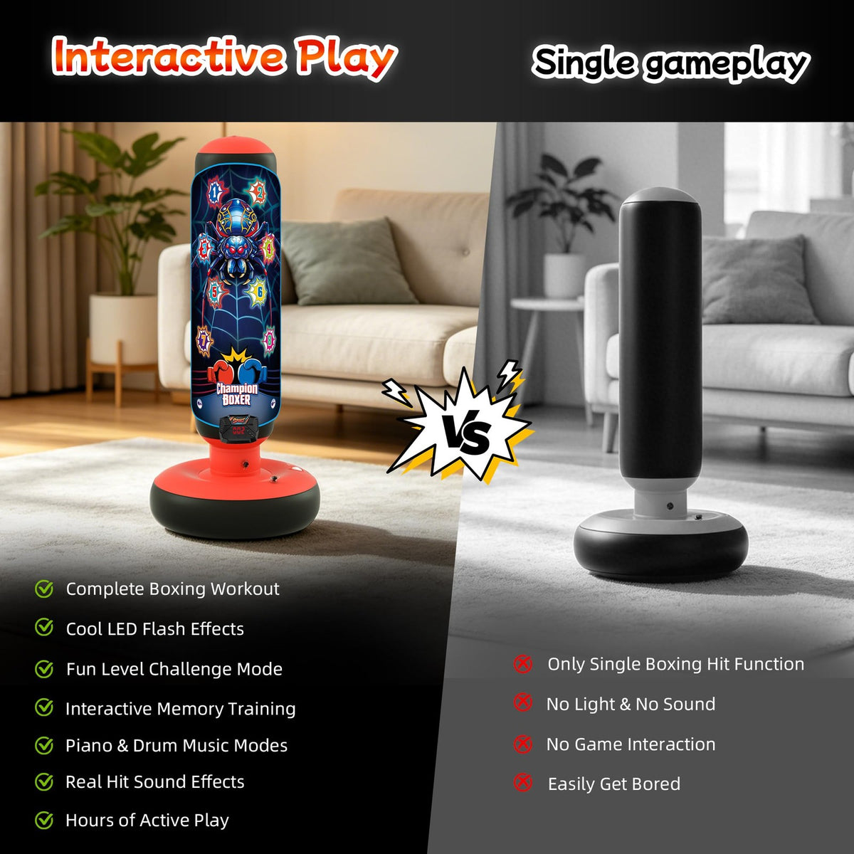 Smart Kids Punching Bag Arcade-Style Boxing Set with Scoring, Lights & Music