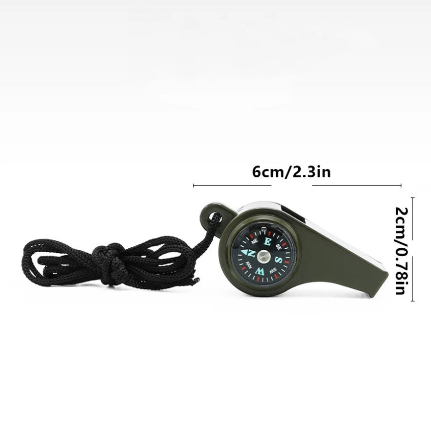 Emergency Rescue Whistle with Compass Thermometer Keychain - High Decibel Outdoor Survival Tool