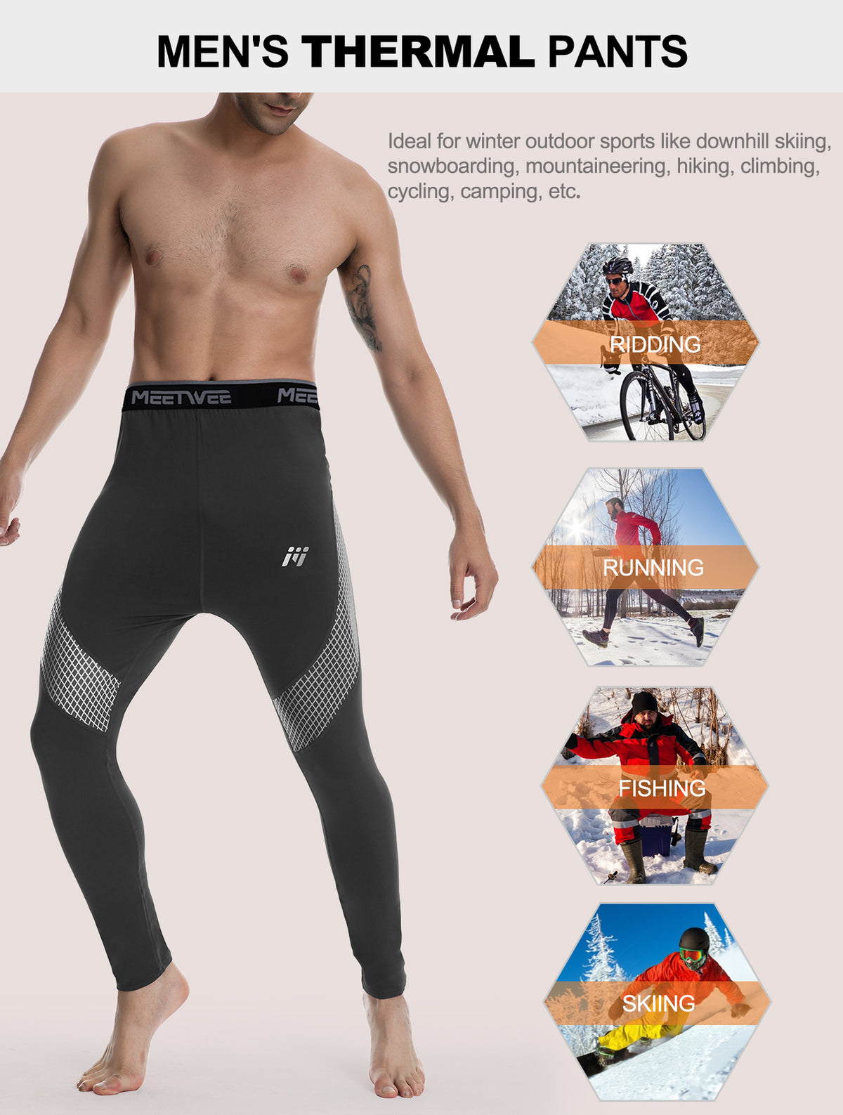Men's Thermal Base Layer Long Johns Compression Leggings 2 Pack