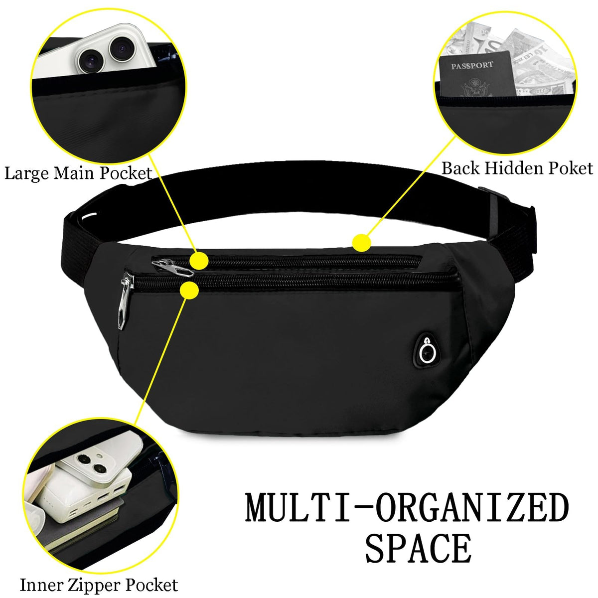 Waterproof Adjustable Fanny Pack for Travel Sports Running Men Women