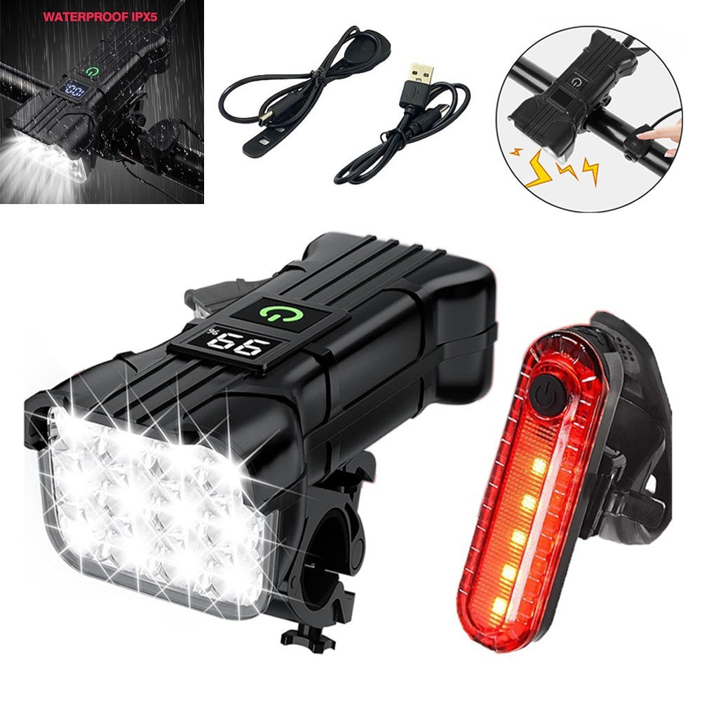 USB Rechargeable LED Bike Light Set with Horn Waterproof Front and Rear Cycling Lamps