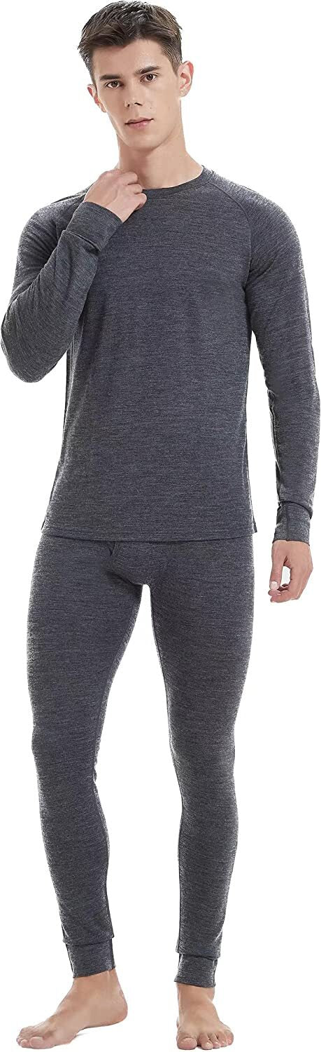 Men's Merino Wool Base Layer Set Winter Underwear Top & Bottom