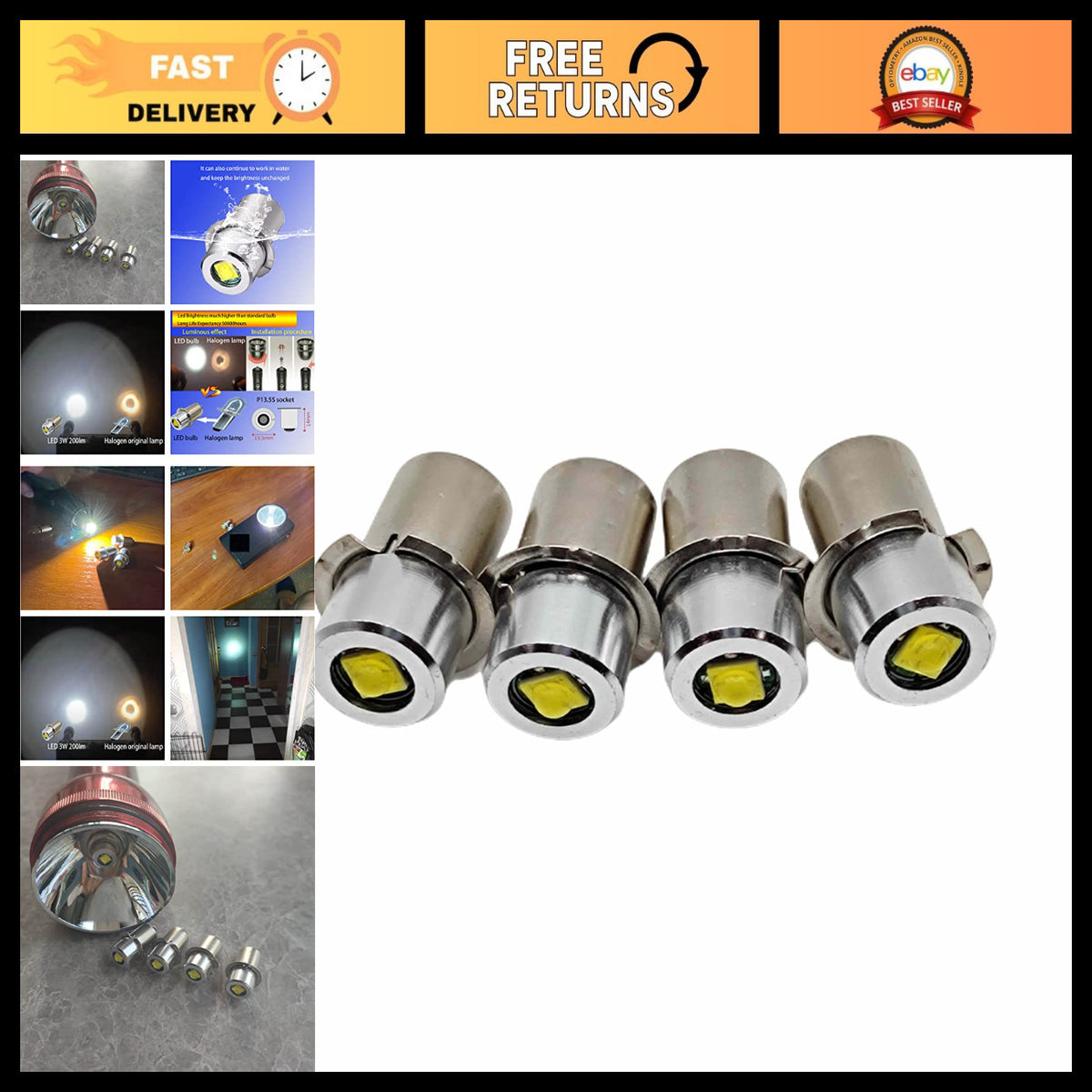 LED Replacement Bulbs for Maglite 2-4 Cell Flashlights 4-Pack