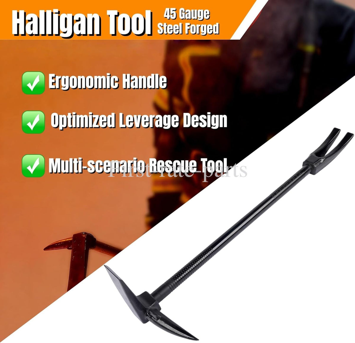 30-Inch Black Breacher Pry Bar - Drop-Forged Steel Fire & Rescue Tool
