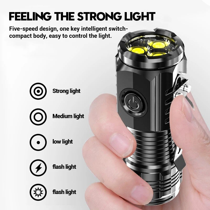 Mini LED Tactical Flashlight USB Rechargeable Handheld Work Light