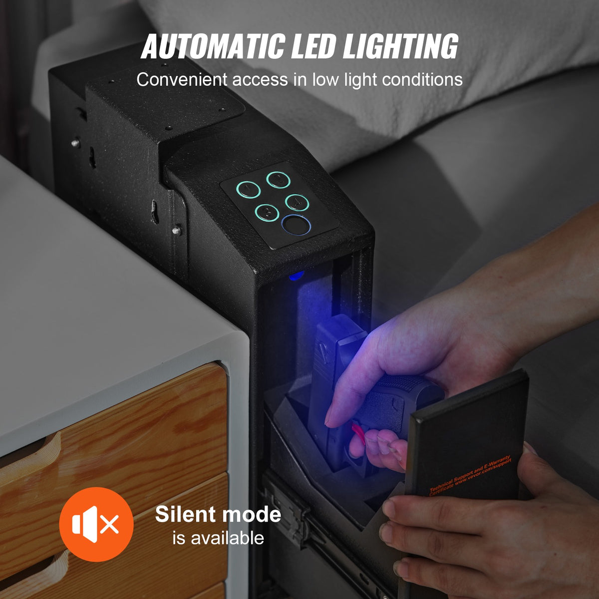 Biometric Gun Safe for Pistols with Key & Password Lock, Quick Access
