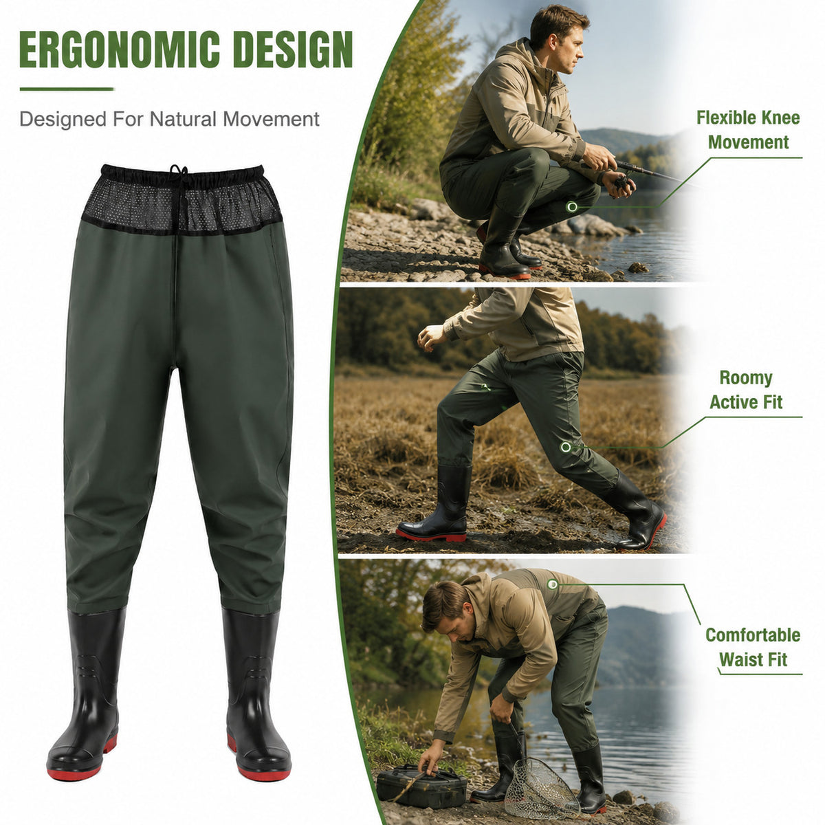 Outdoor Fishing Waders with Built-In Boots Adjustable Waterproof Pants