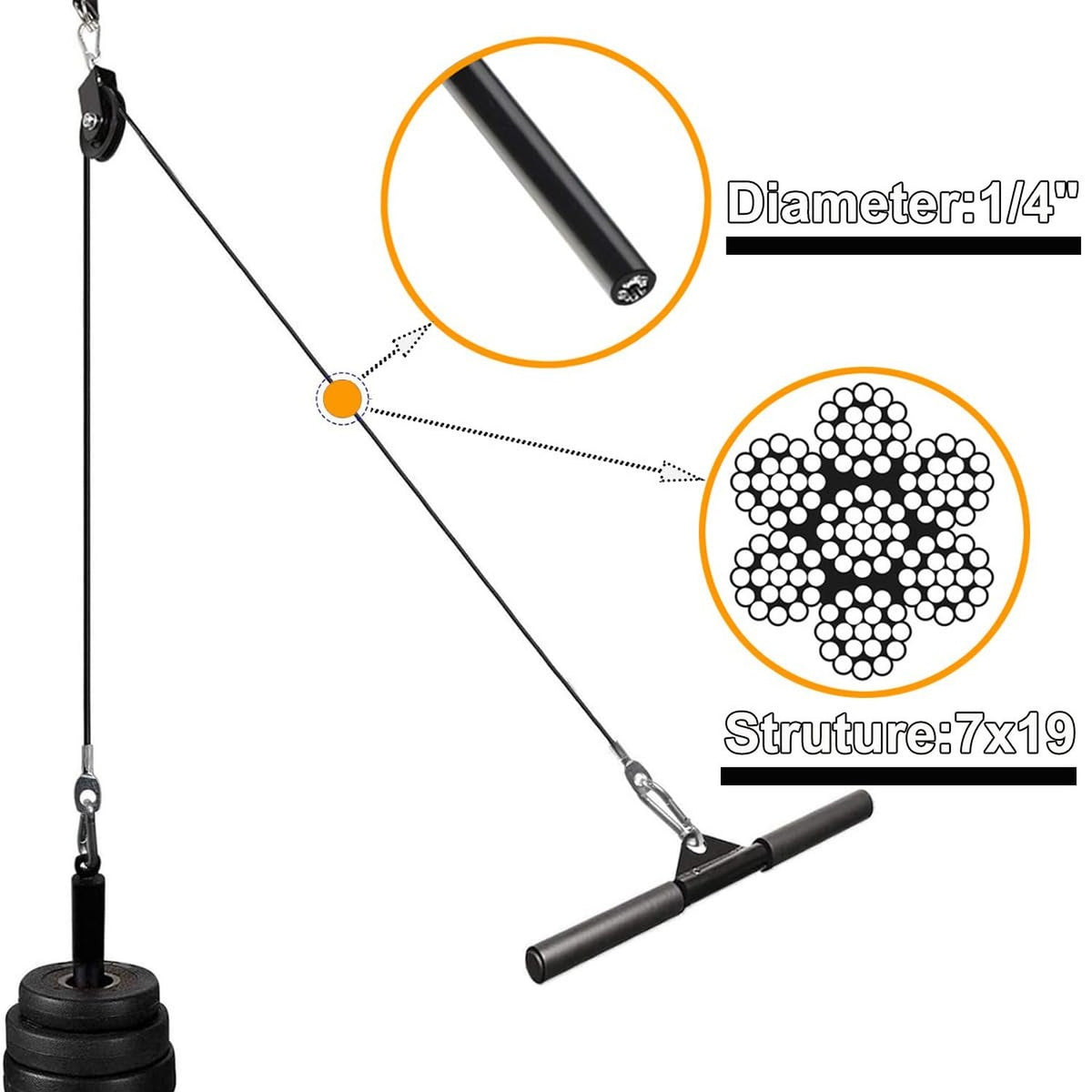 Fitness Pulley Cable 32.8Ft Steel Replacement for Home Gym Equipment