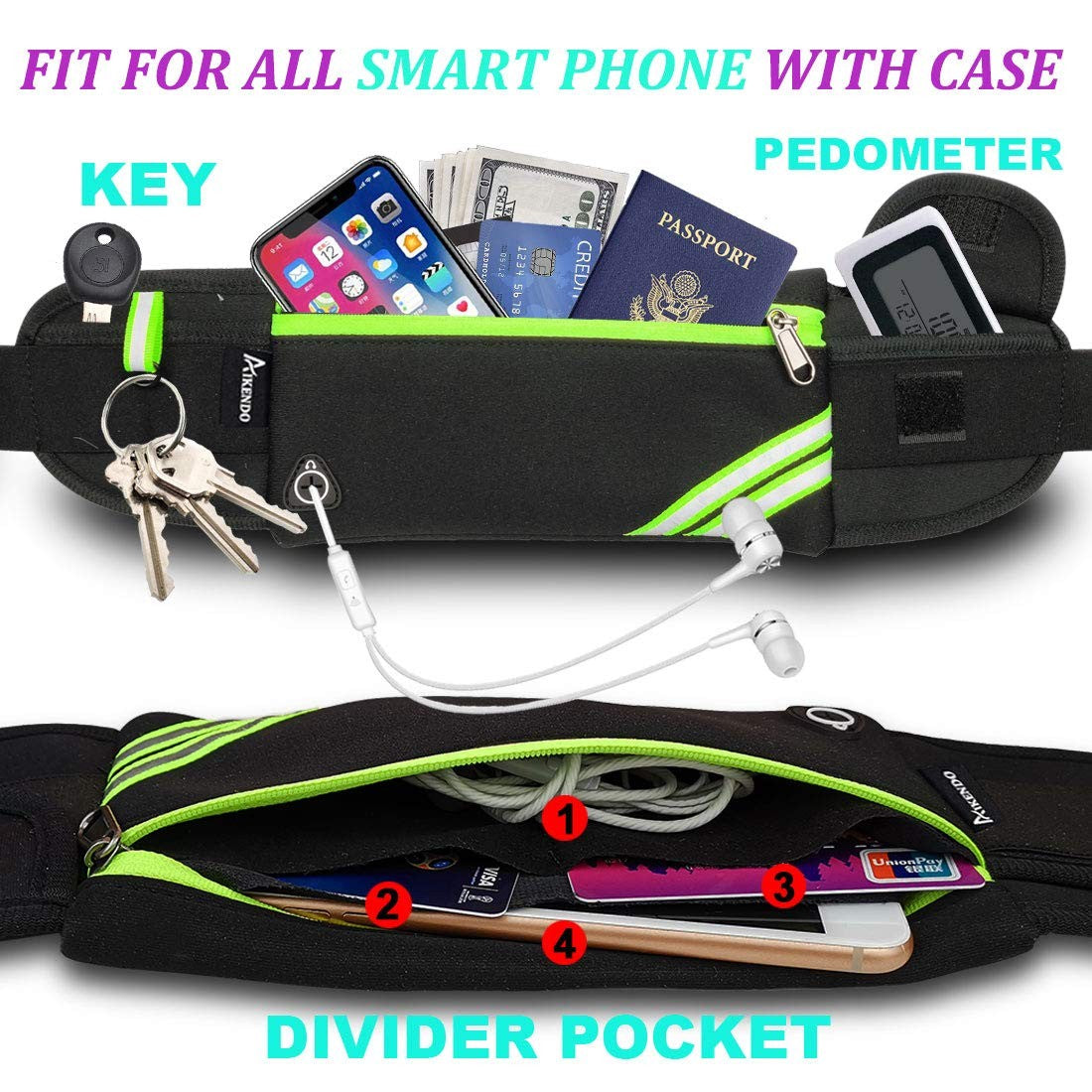 Running Belt Fanny Pack for Jogging, Hiking, Cycling - Water Resistant, Adjustable