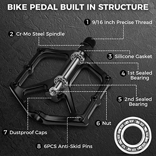 Bike Pedals 9/16 Inch Aluminum Flat Pedal for Mountain & Road Bikes