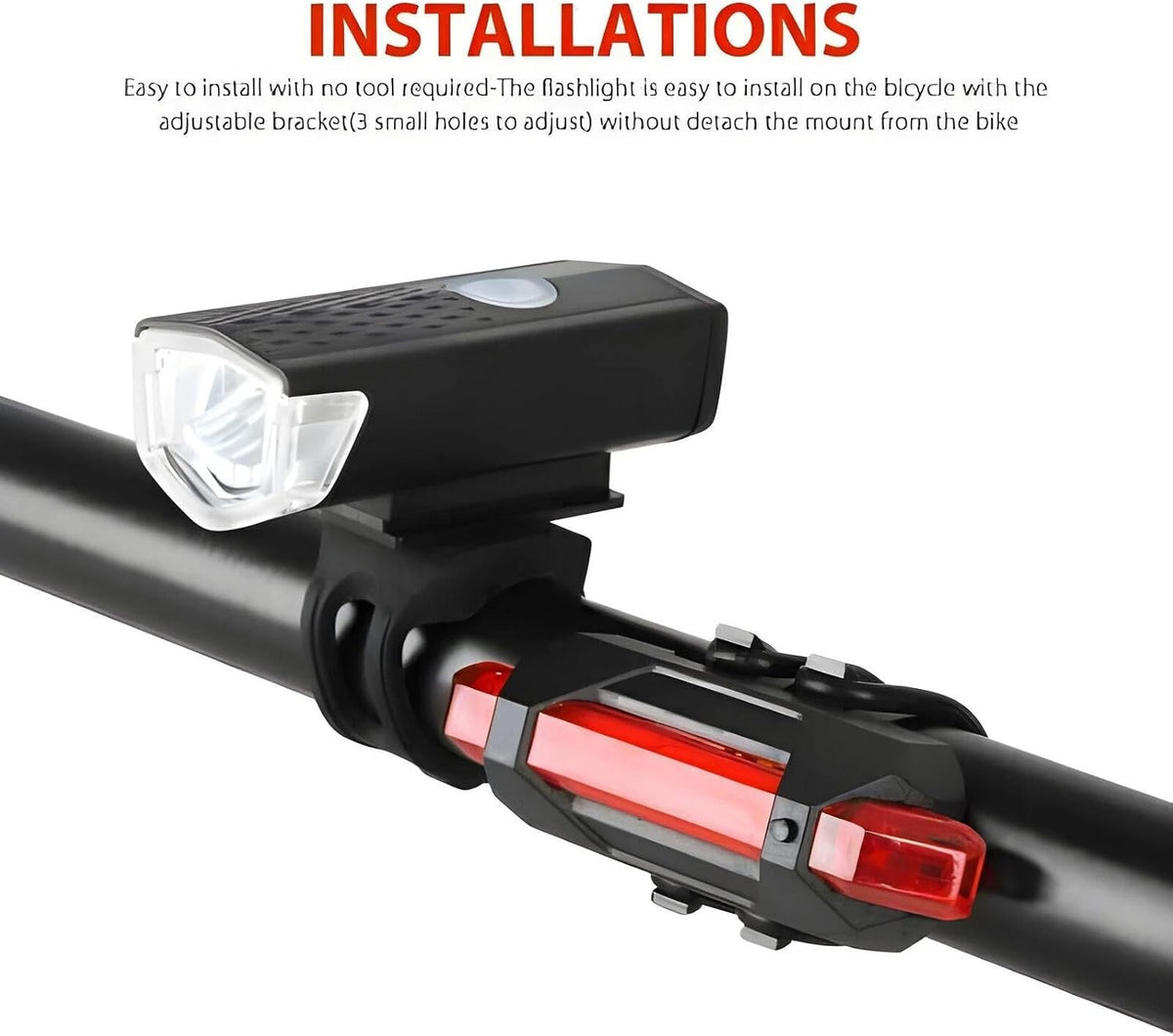 USB Rechargeable Bicycle Headlight and Tail Light Set - Super Bright, Waterproof, 360° Visibility