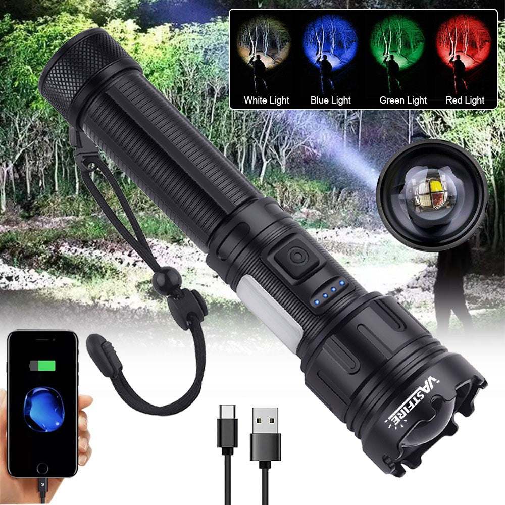 Multicolor LED Flashlight 4 in 1 Rechargeable Hunting & Camping Light