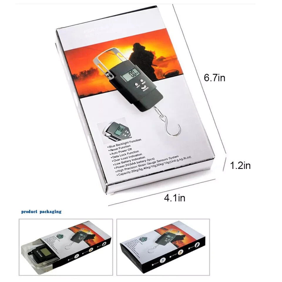 Digital Fishing Scale 50kg Portable Luggage & Fish Weighing Scale with Retractable Tape