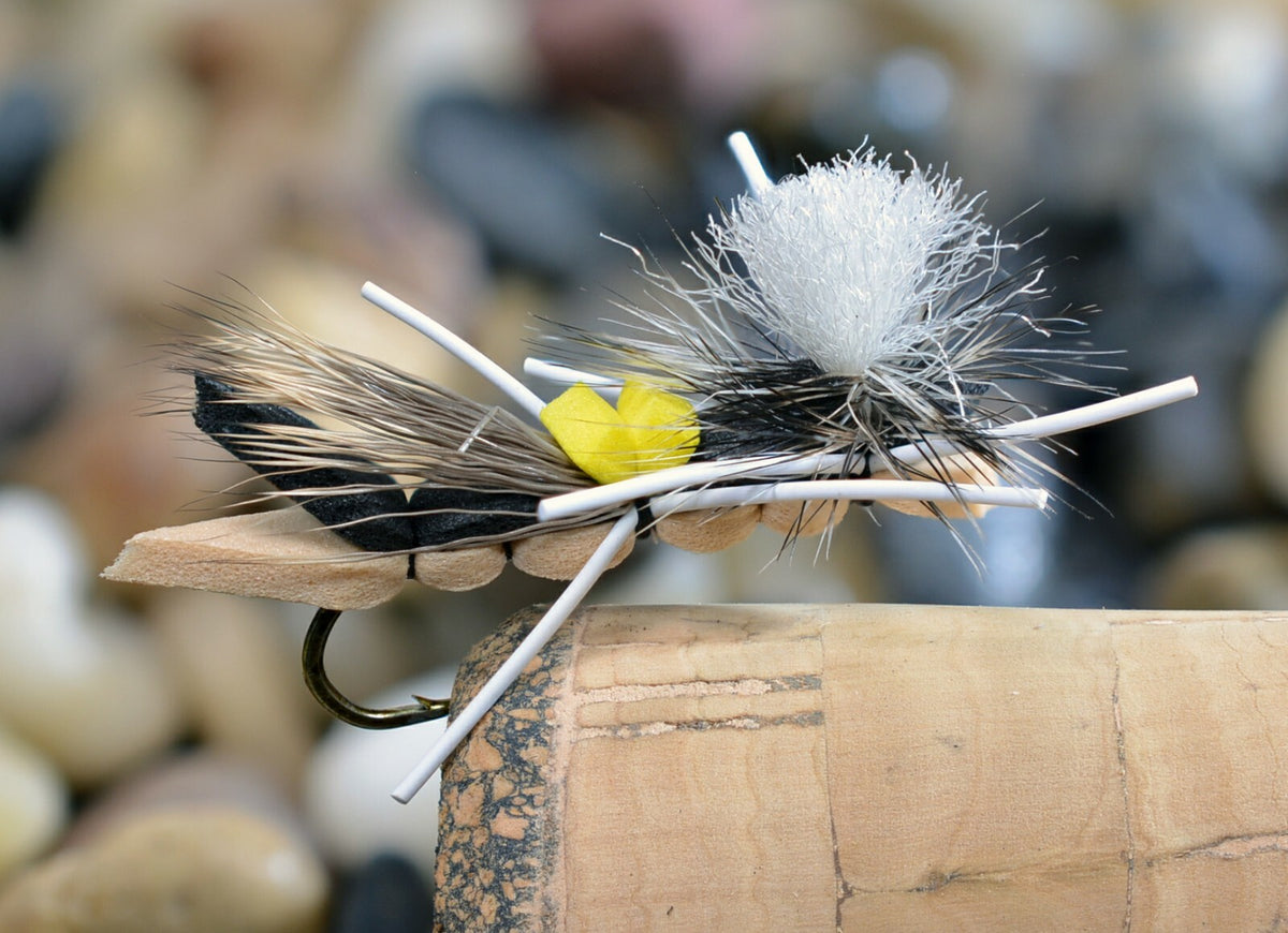 Dozen Foam Hopper Fishing Flies with Mustad Hooks for Trout & Summer Casting
