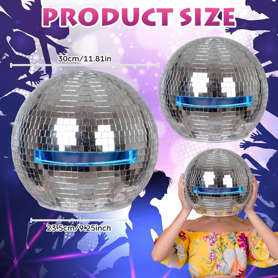Adult Disco Ball Helmet Glitter Mirror Costume Hat for Parties and Stage
