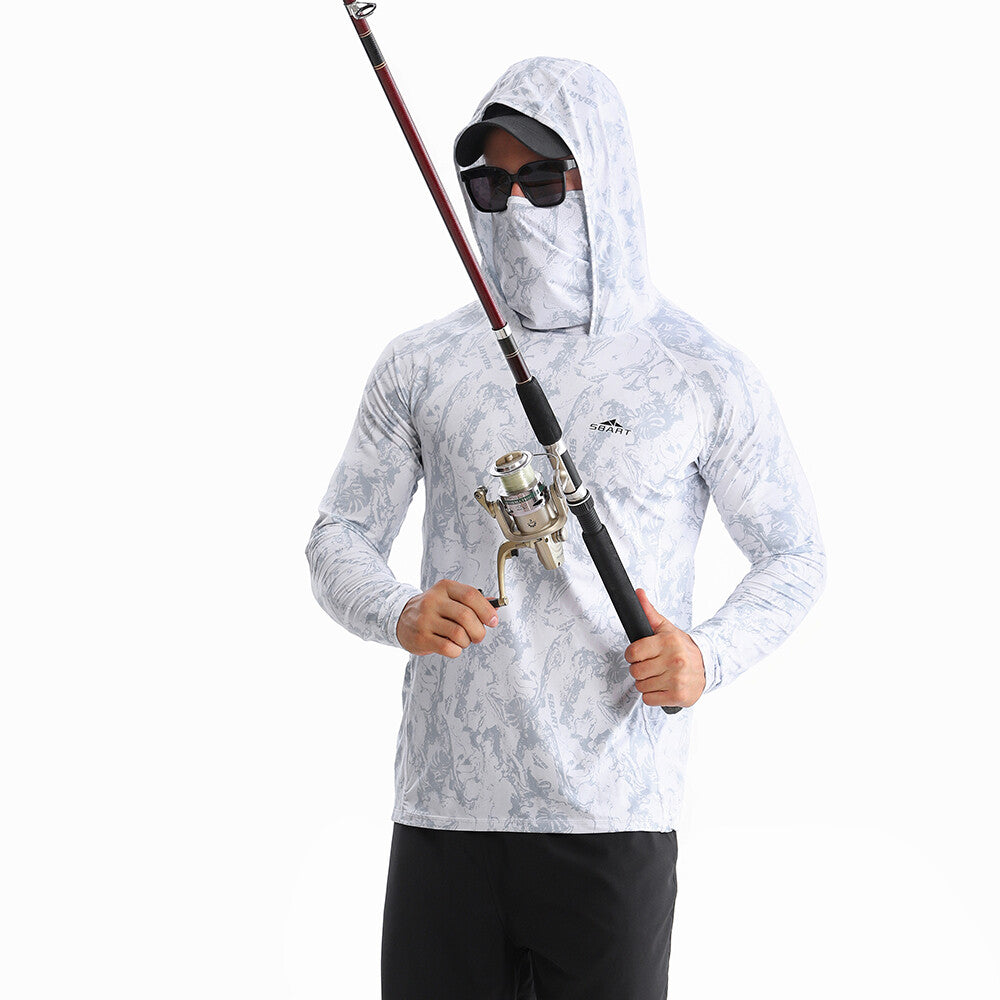 Men's UPF 50+ Sun Protection Fishing Shirt with Hoodie Face Mask - Lightweight & Breathable Outdoor Apparel