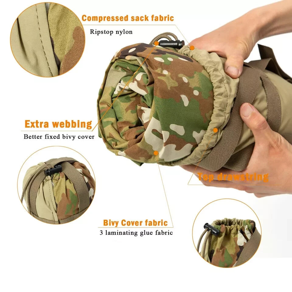 Waterproof Tactical Bivy Cover for Sleeping Bags - OCP Camouflage, Lightweight & Durable