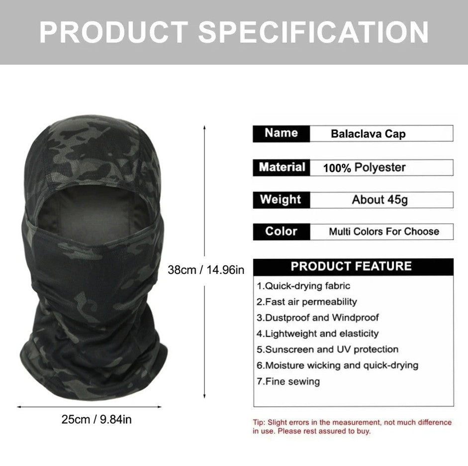 Full Face Camouflage Balaclava Mask for Outdoor Sports and Tactical Use